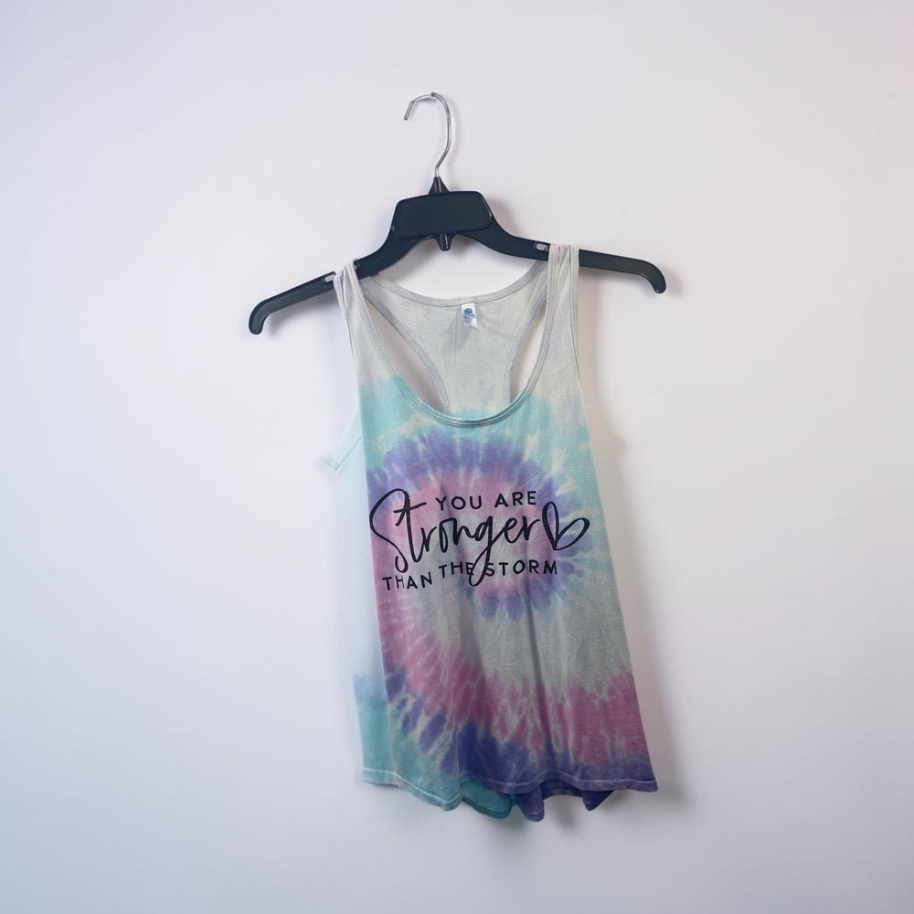 Colortone Tie Dye Racerback Tank Top Stronger Than The Storm Purple Pink 2XL